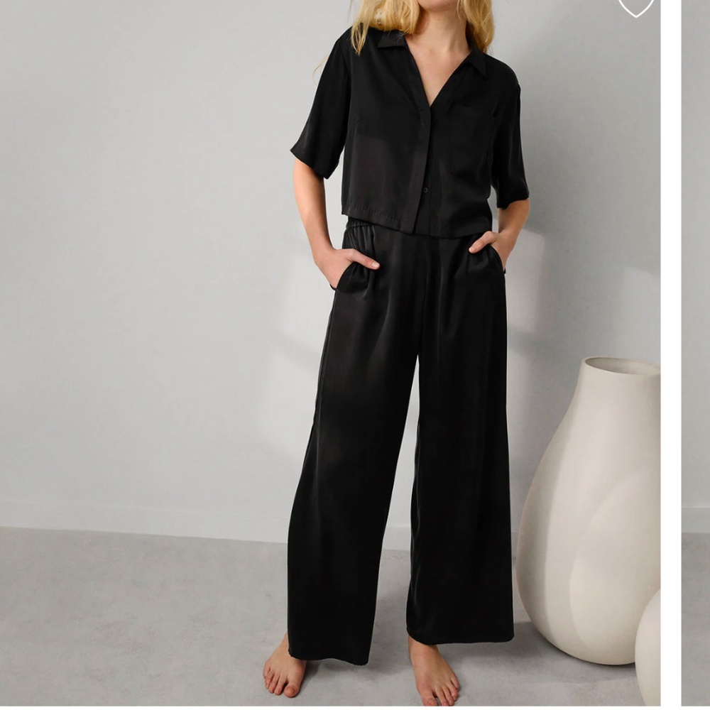 LUNYA BNWT Washable Silk High Rise Pant Set in Immersed Black Size XL